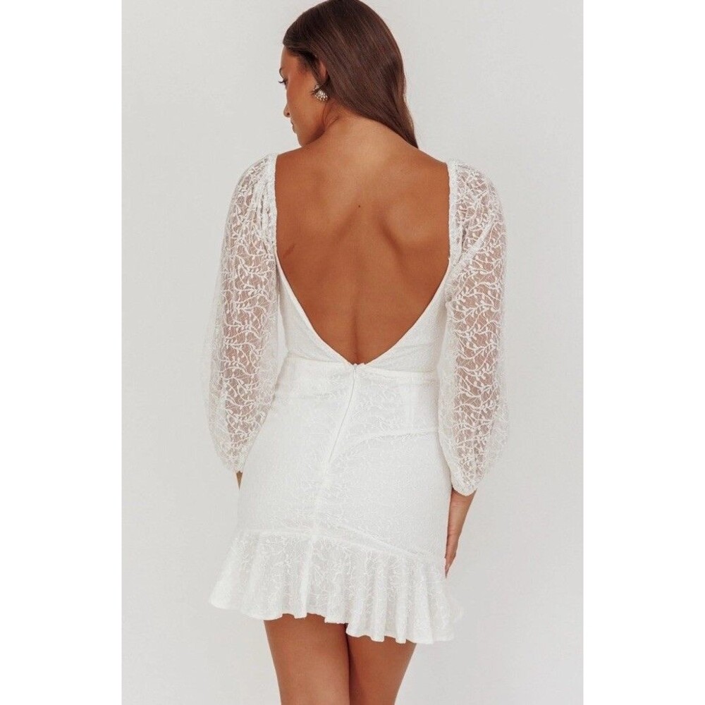 Selfie Leslie L Halley Balloon Sleeve Frill Bust Flounce Hem Lace Dress White - Picture 2 of 9